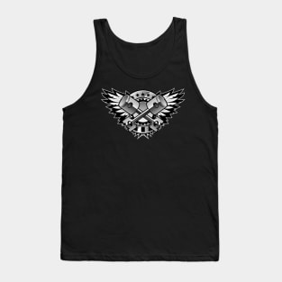 Crossed Pistons and Wings with Stars and Stripes Chrome Logo Tank Top